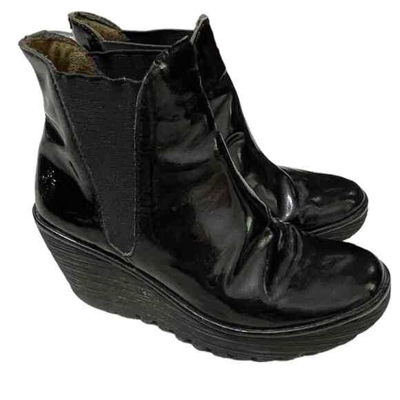 Fly London Yoss Patent Leather Platform Ankle Boot Black Size 37- 6.5/7 - Picture 2 of 10